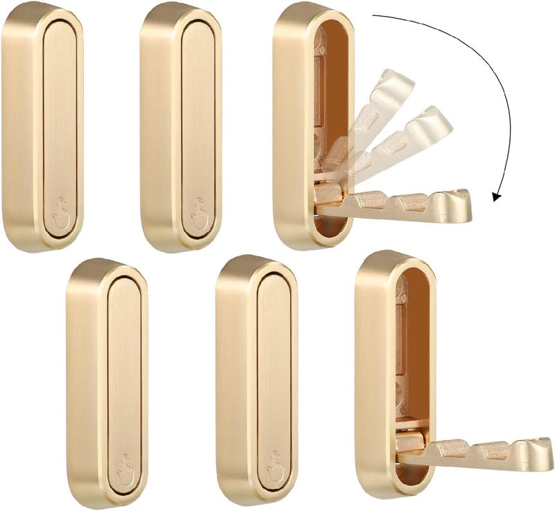 Dntorx Folding Coat Hooks, 6 Pcs Foldable Gold Wall Hooks Heavy Duty Foldable Hook Bathroom Towel Hooks Robe Hooks Wall Mounted for Hanging Coat Towels Clothes Hat Bags Keys - Image 1